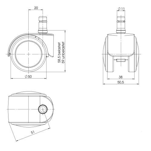 Stuhlrollen 5x ROLO EASY 11mm/50mm Metall, Kunststoff hjh OFFICE
