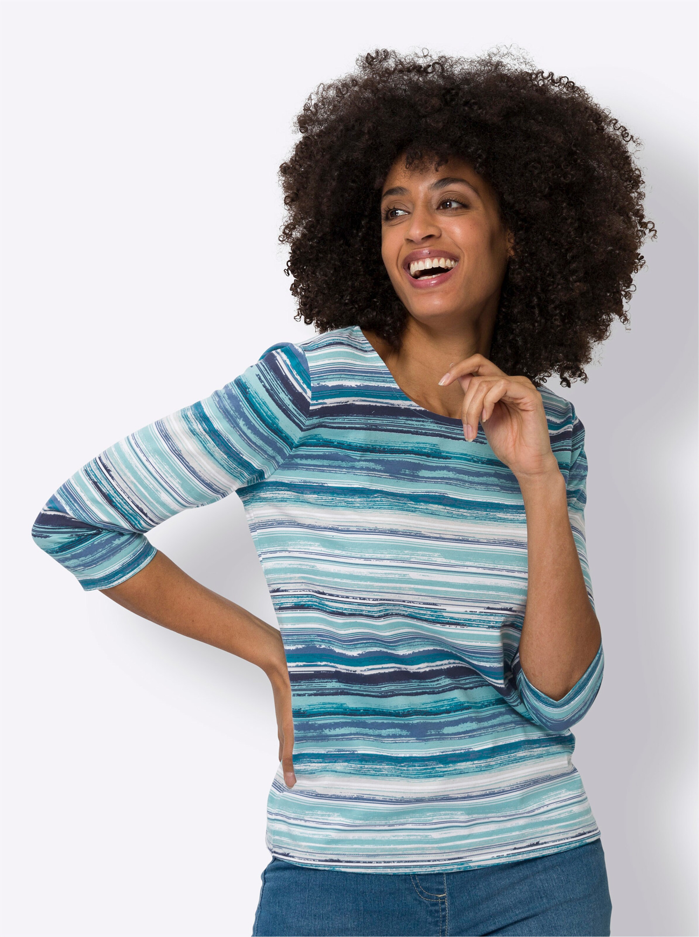 3/4-Arm-Shirt in marine-ozean-bedruckt
