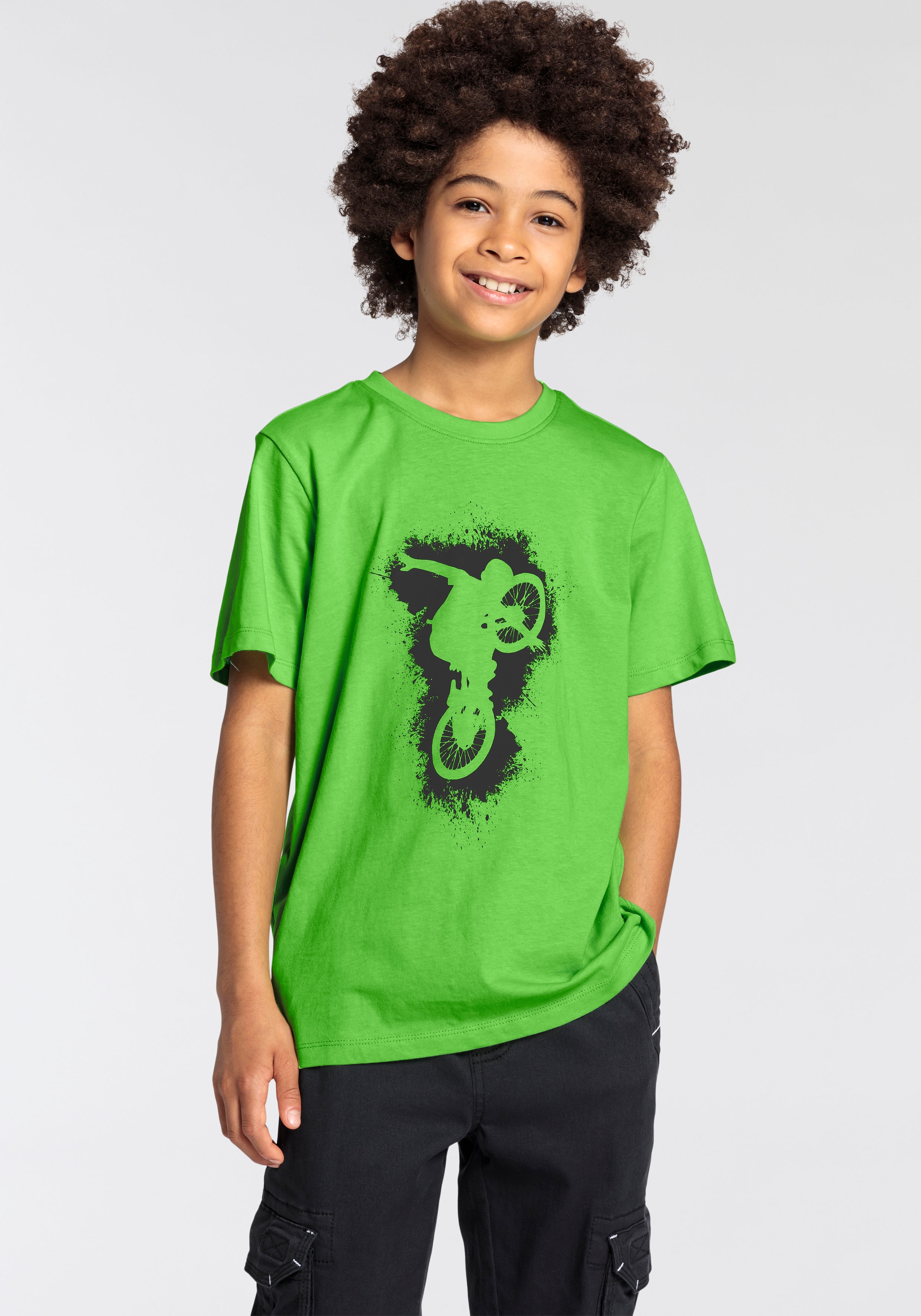 KIDSWORLD T-Shirt »Biker - Druck«, Kurzarm,  Basic-Passform,  mit stylischem Druck,  Rundhalsausschnitt