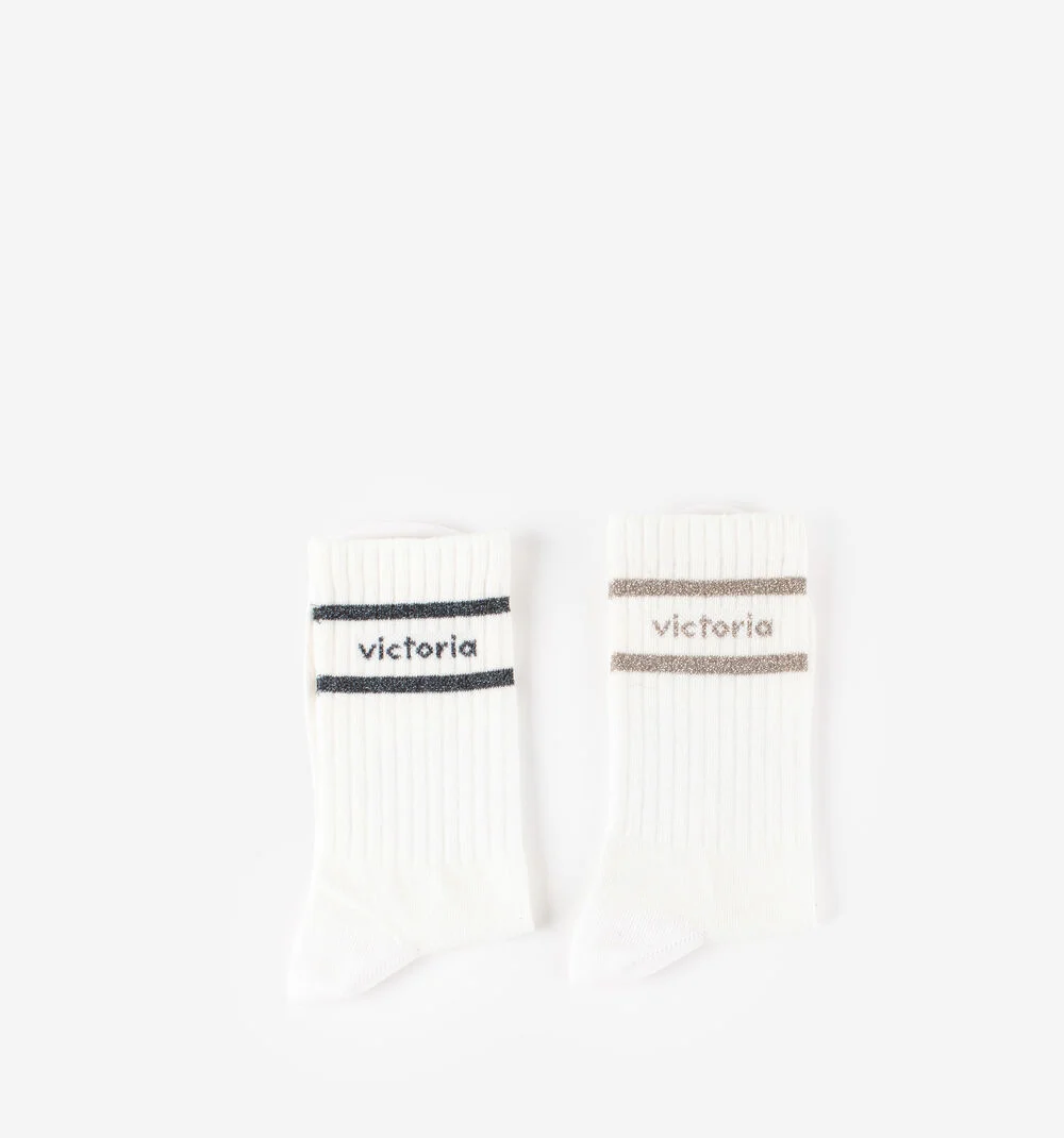 CHAUSSETTES COTON BL-LUREXNEGRO-PLATINO