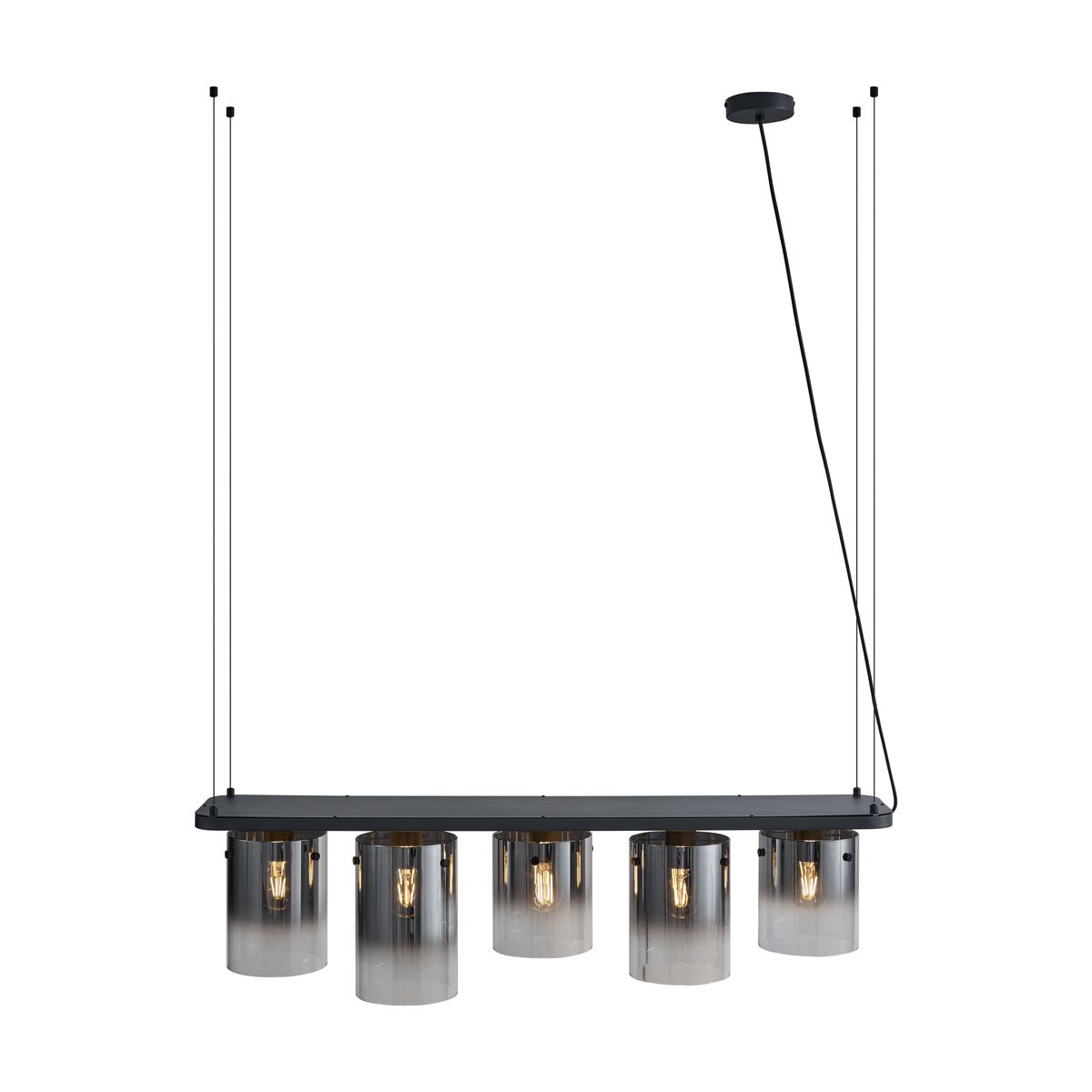 Moderne hanglamp zwart met smoke glas 5-lichts - Hybrid