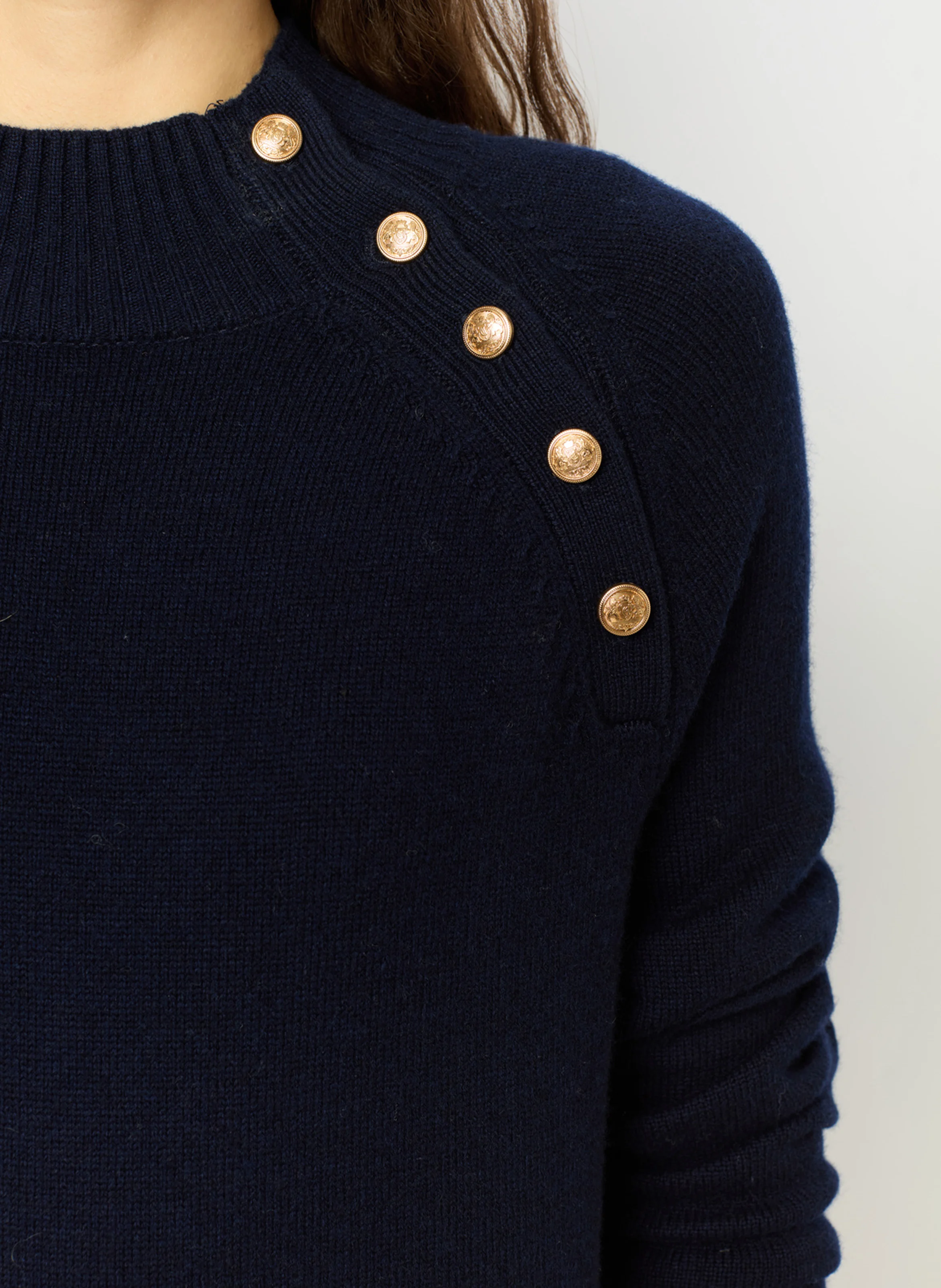 SHAINA - Robe midi col montant en laine | Bleu