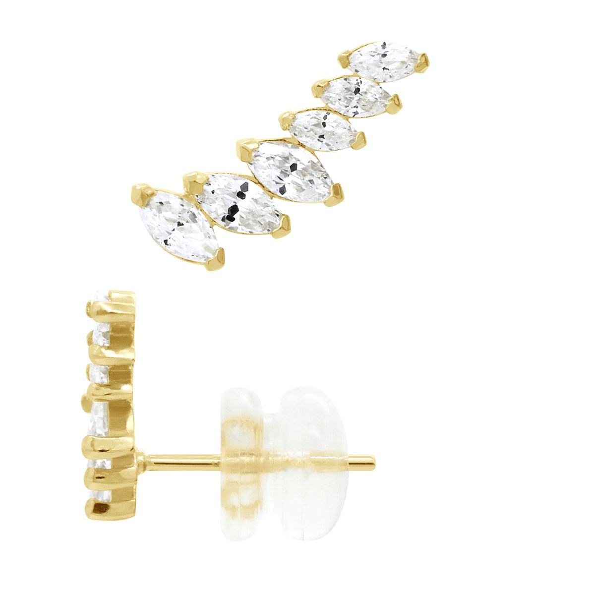 Boucles d'Oreilles Puces - Contour de Lobe - Ornées d'Oxydes de Zirconiums - Or Jaune