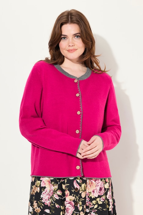 Strickjacke, Hirsch-Stickerei, Trachtenknöpfe, Stehkragen