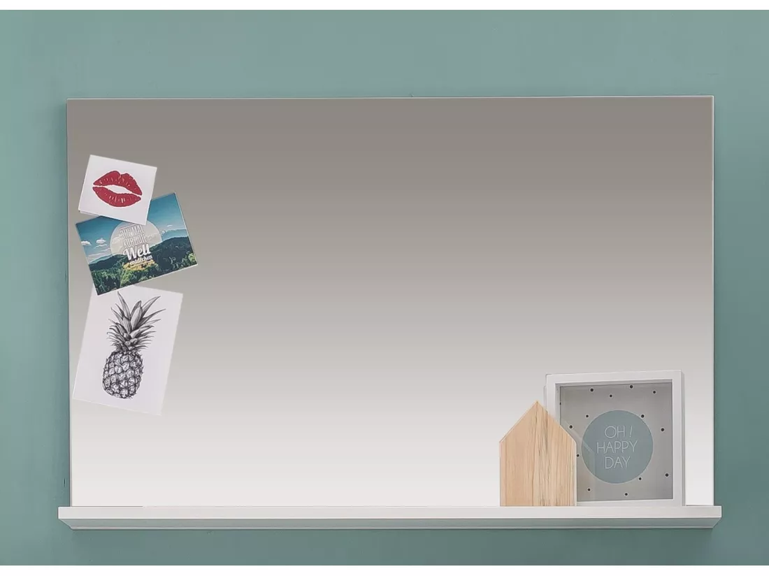 Meuble d'entrée - miroir + 1 tablette mélaminé blanc L - H - P : 91 x 60 x 14 cm