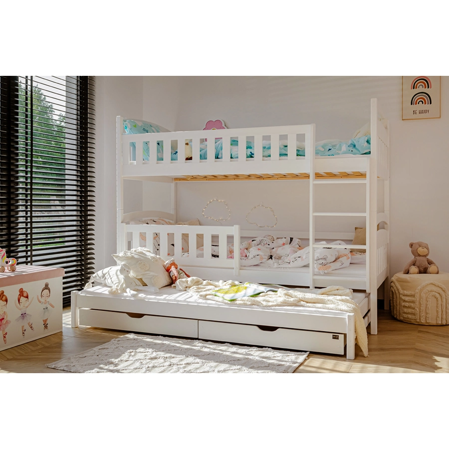 Kids Collective Hochbett 90x200 mit Ausziehbett Etagenbett mit Ausziehfunktion, 2 Schubladen weiß