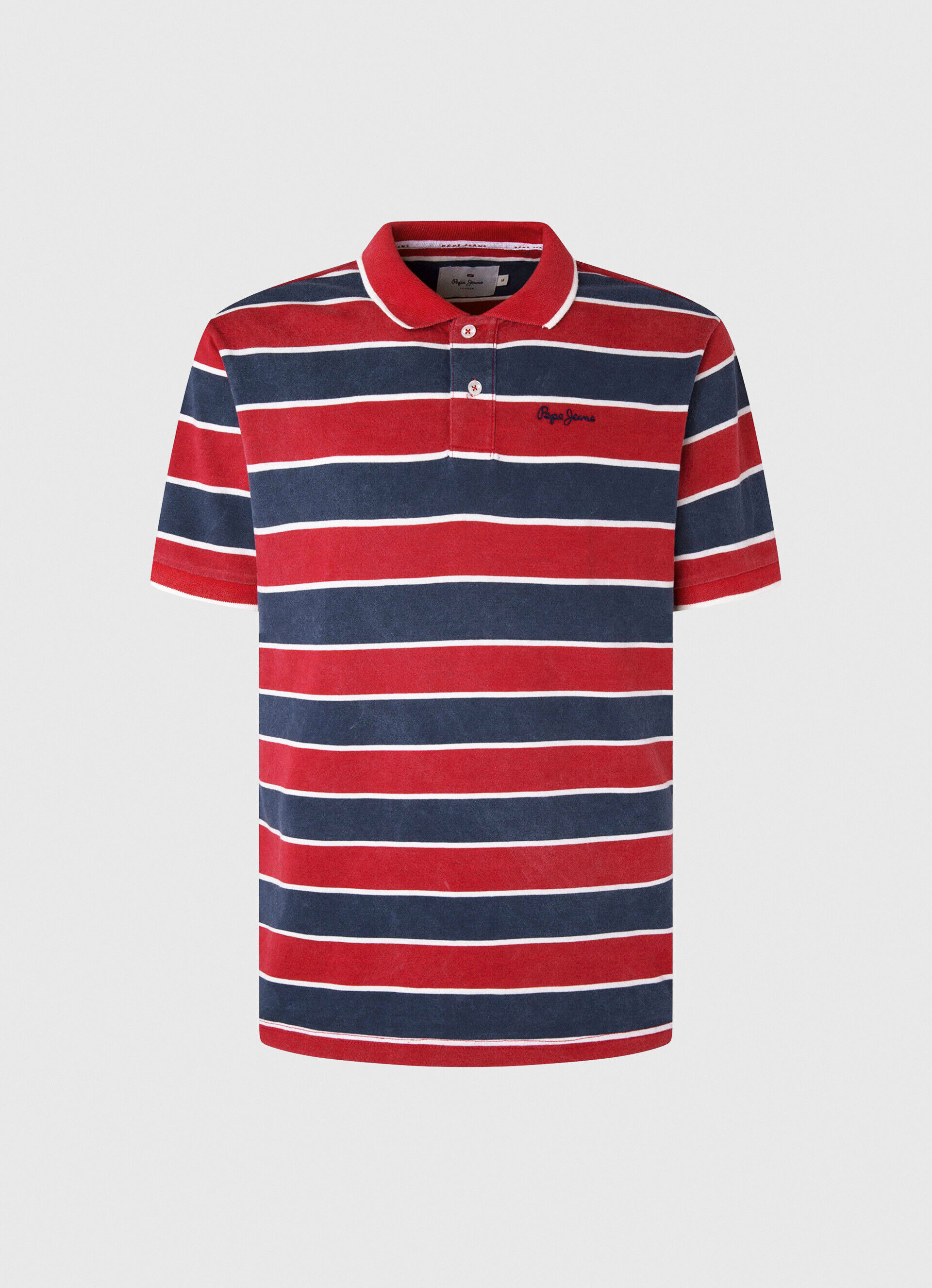 Camisa polo de algodão com estampa listrada - vermelho estúdio