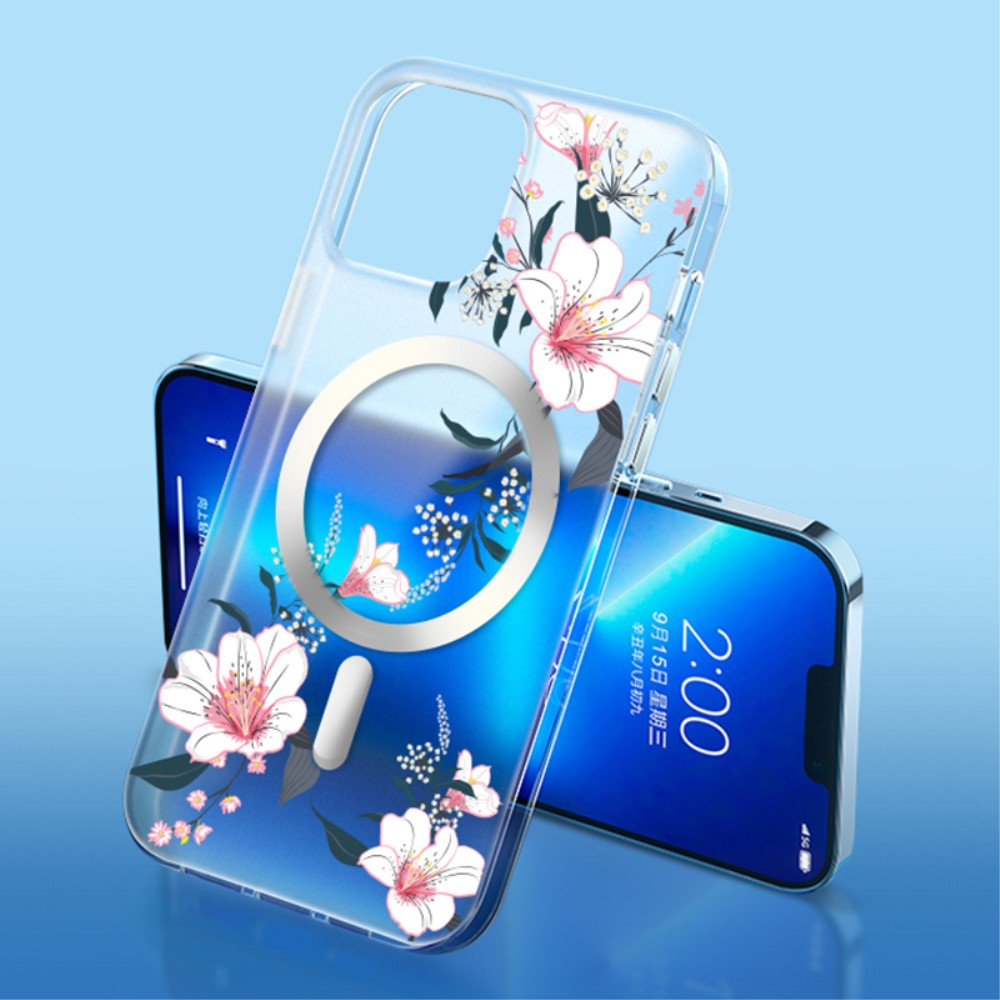 iPhone 15 Pro MagSafe Hybrid Hülle TPU Bumper Acryl Rückseite - Sakura Blumen
