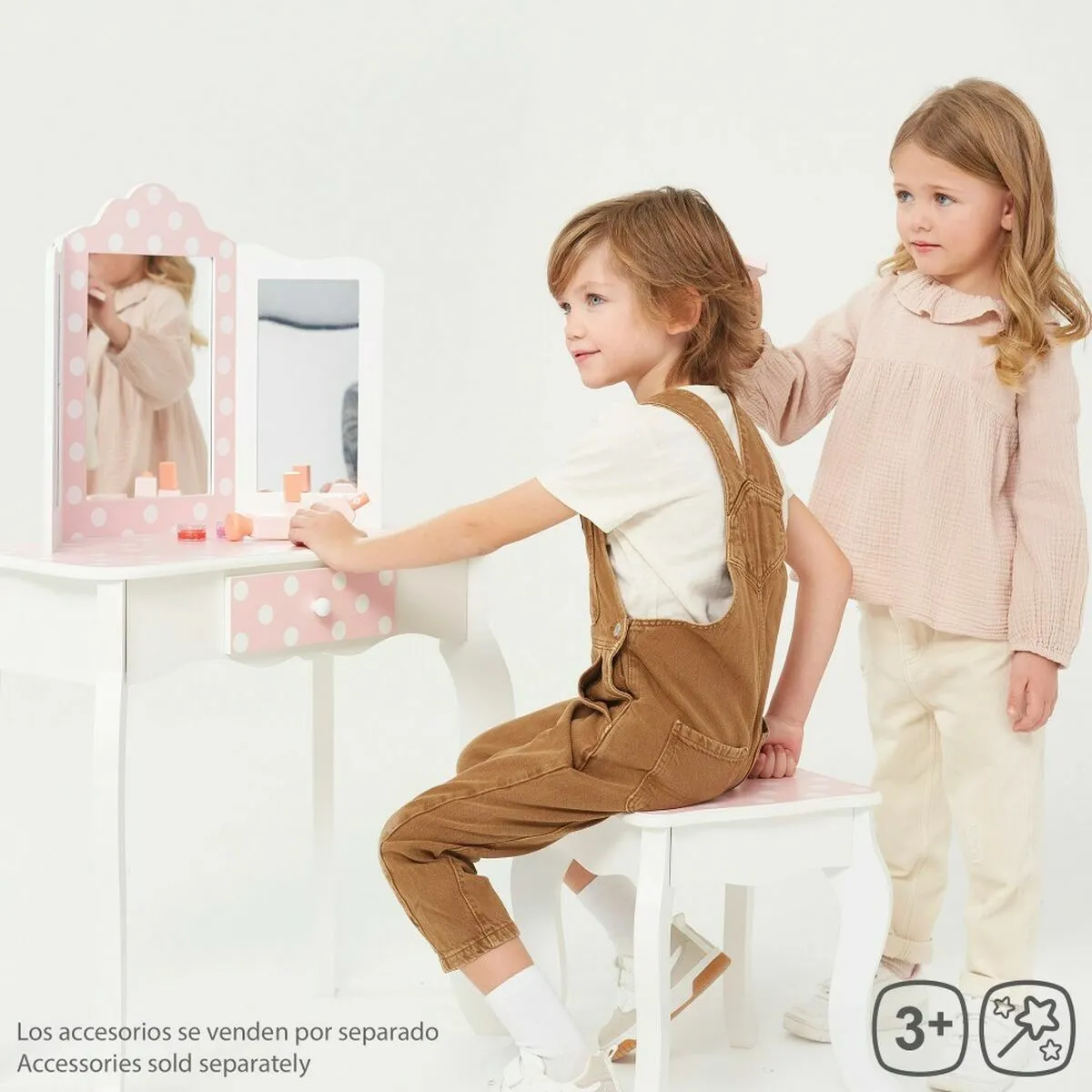 Teamson Kids Coiffeuse avec Banc Pois Rose Blanc