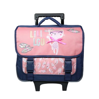 Cartable à roulettes Lililou 38 cm - 2 compartiments - rose - Bagtrotter