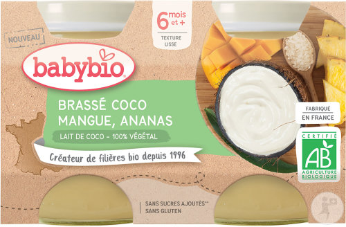 Babybio Brassé Coco-Mangue-Ananas Dessert Végétale Pour Bébés Dès 6 Mois Bio Pots 2x130g