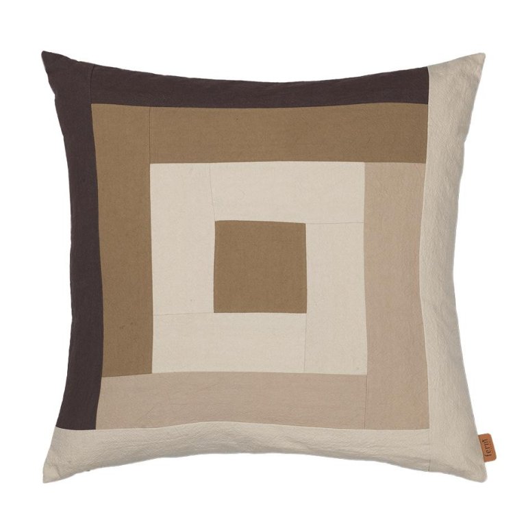 Ferm Living Border Patchwork kussen 50x50 Coffee/Dark Sand