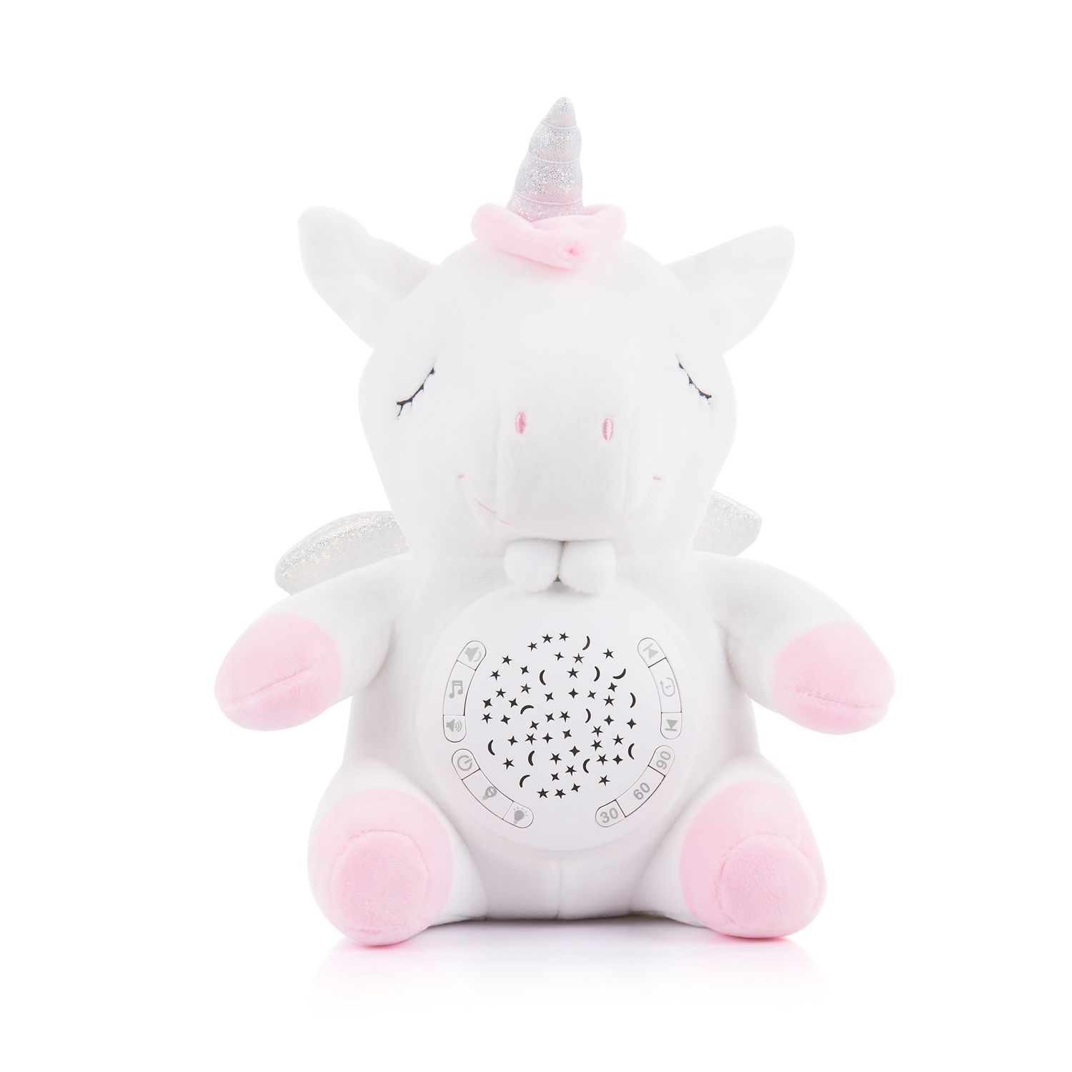 Chipolino Musik Plüschtier Einhorn 12 Melodien, Projektor mit zwei Figuren Timer rosa