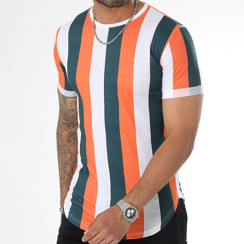 Tee Shirt Oversize A Rayures 2974 Vert Blanc Orange
