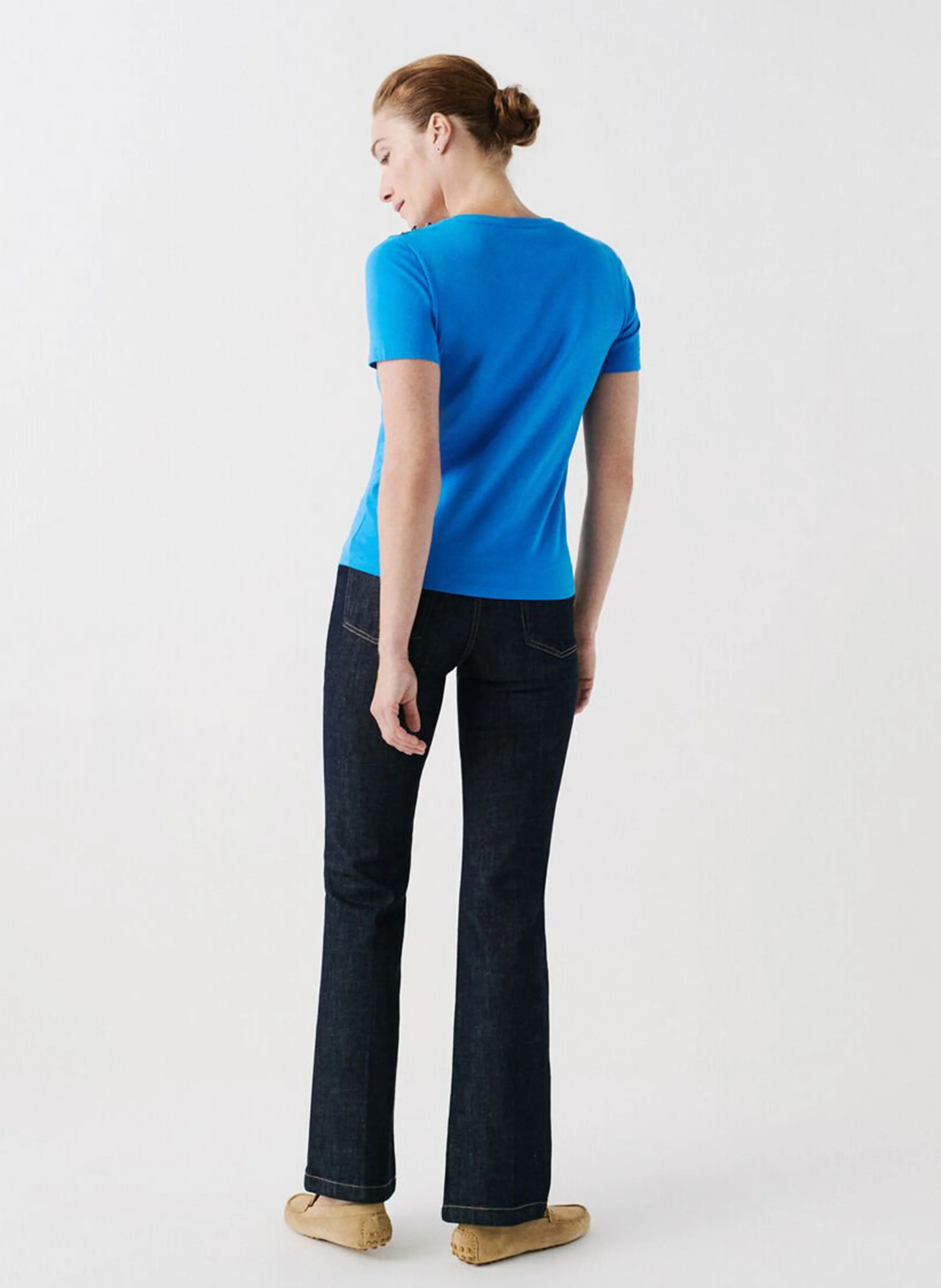 MANONB - Tee-shirt col V en coton| Bleu