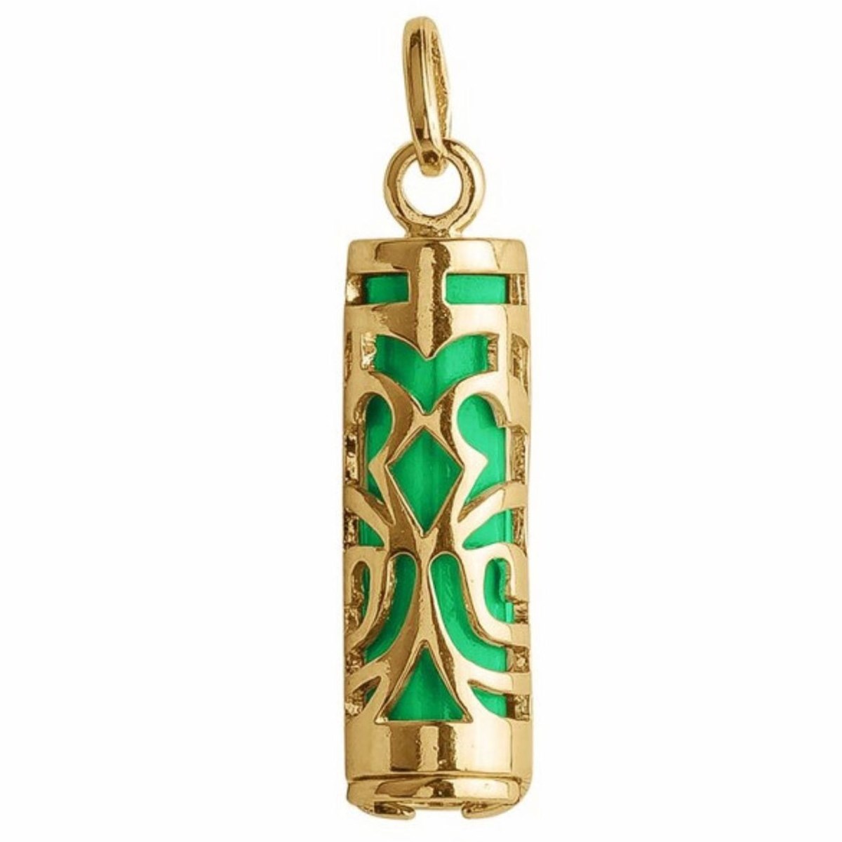Pendentif Tiki Polynésien vert jade maori en plaqué or 3cm + chaîne symbole force