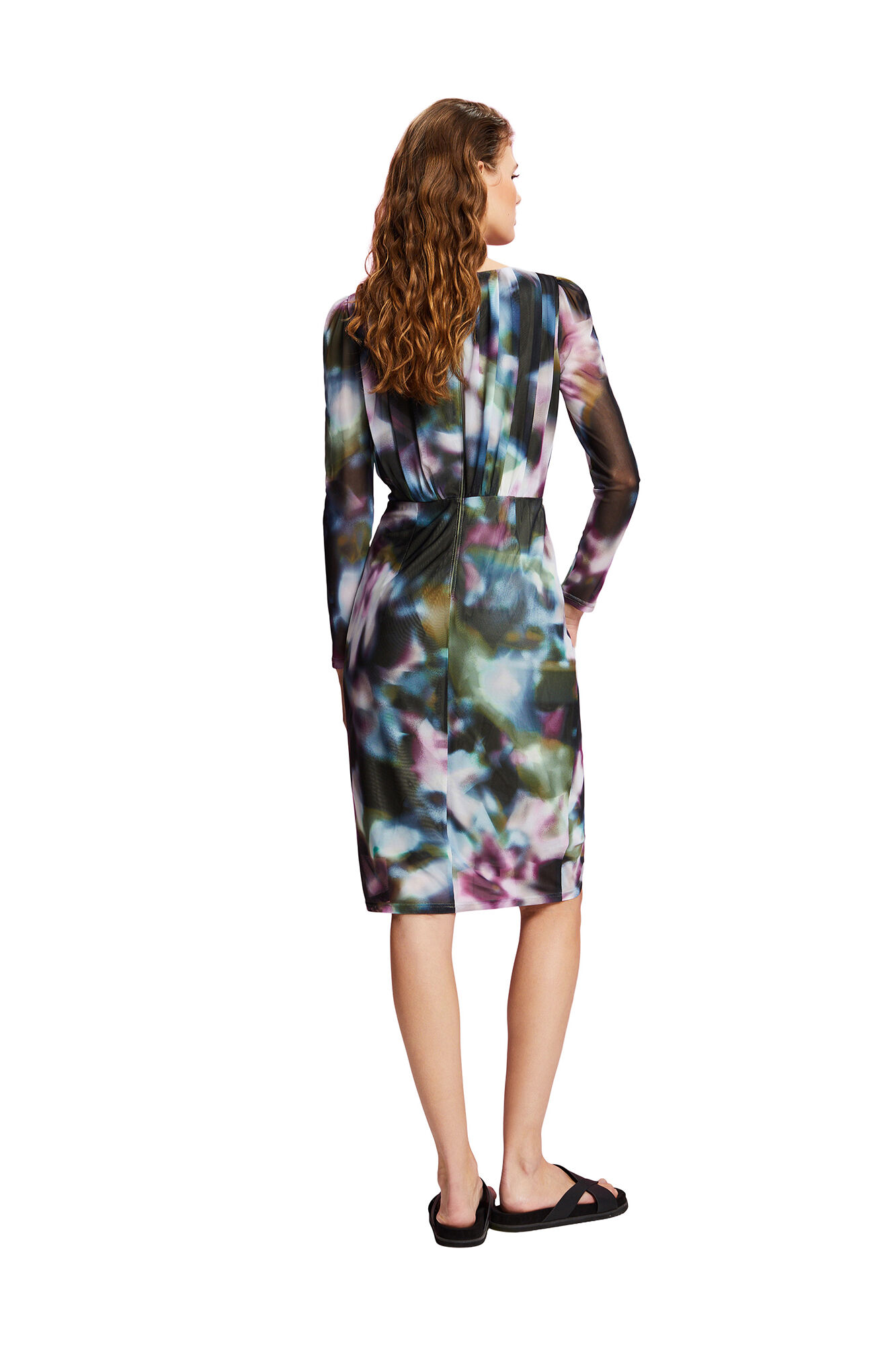 Vestido midi drapeado ajustado - Multicolorido