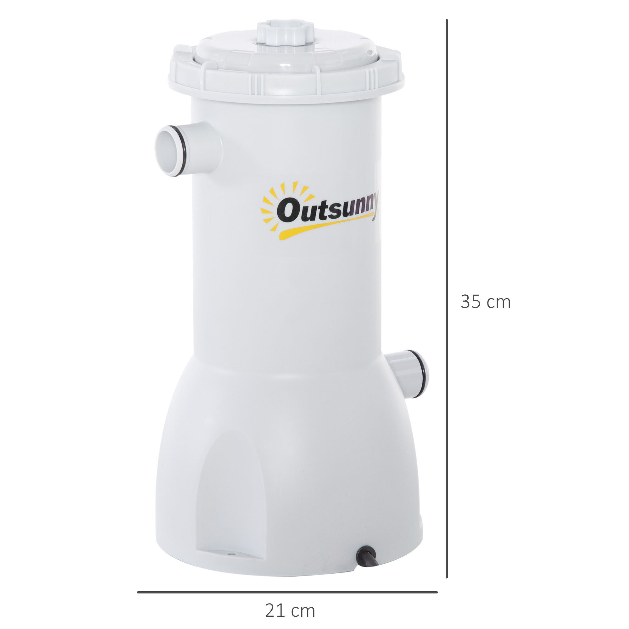 Bomba de filtro Outsunny 4.000 L/H para piscinas de 15.000 L com nano esferas filtrantes e mangueiras de conexão de 30 mm, 100 cm de comprimento, Ø21x35 cm, cinza