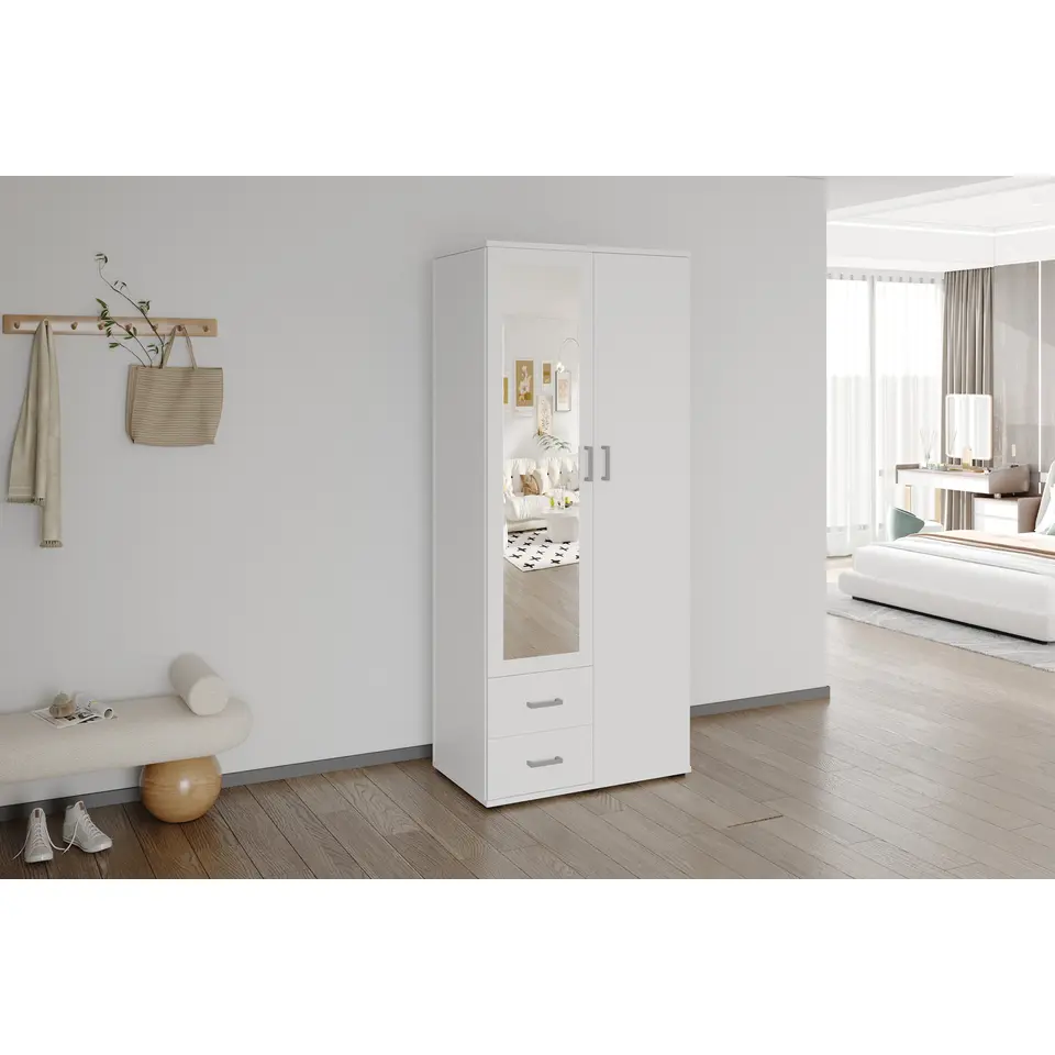 Interiax Kledingkast 'Lena' - Wit - 2 Deurs - 185x80x52cm