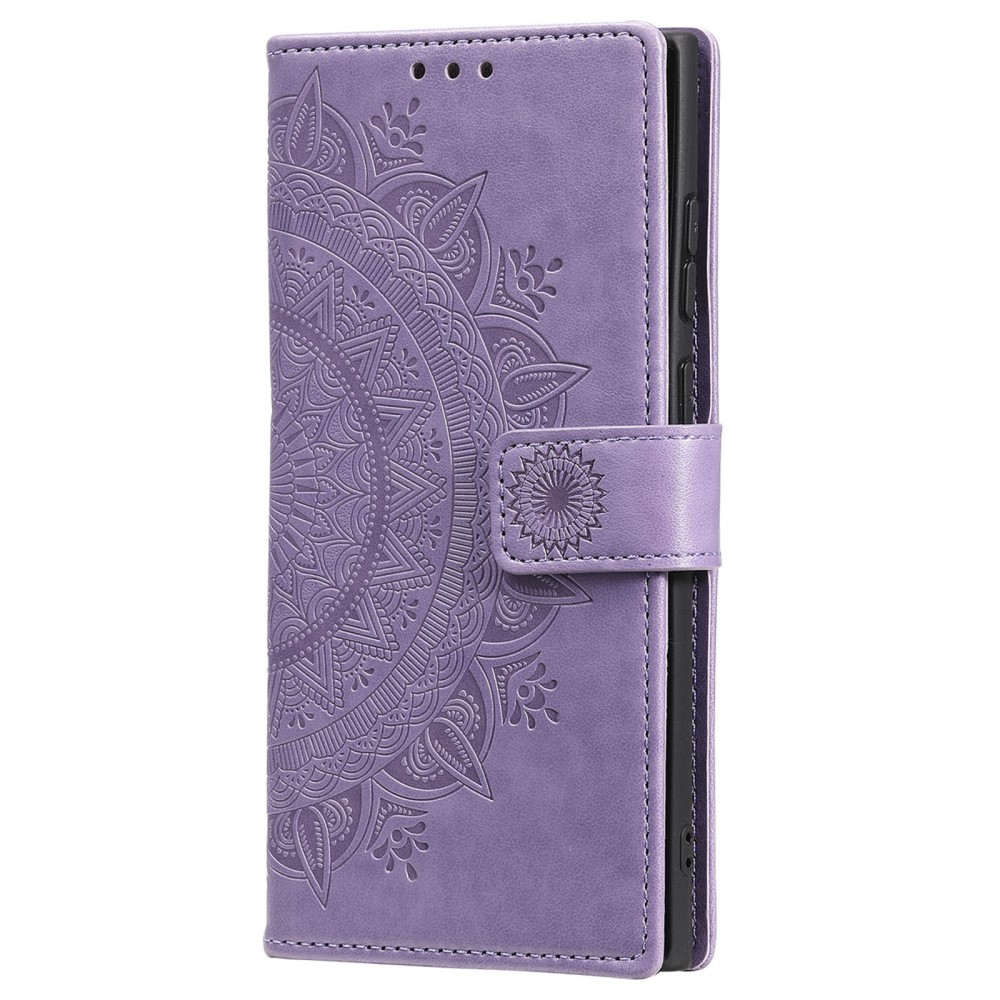 Samsung Galaxy S24 Ultra Leder Tasche Wallet - Mandala Flowers Imprint - Lila