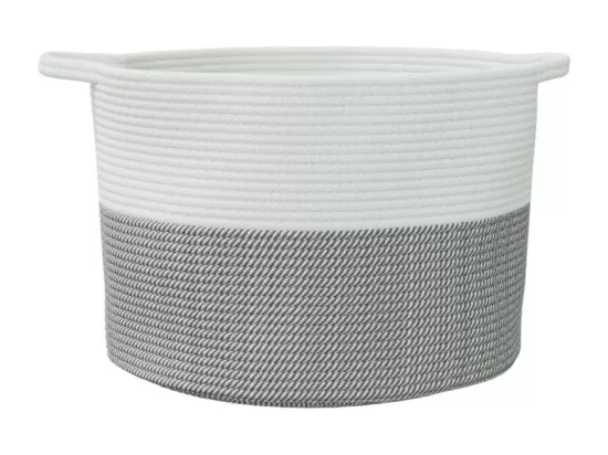 Panier à linge gris et blanc Ø55x36 cm coton