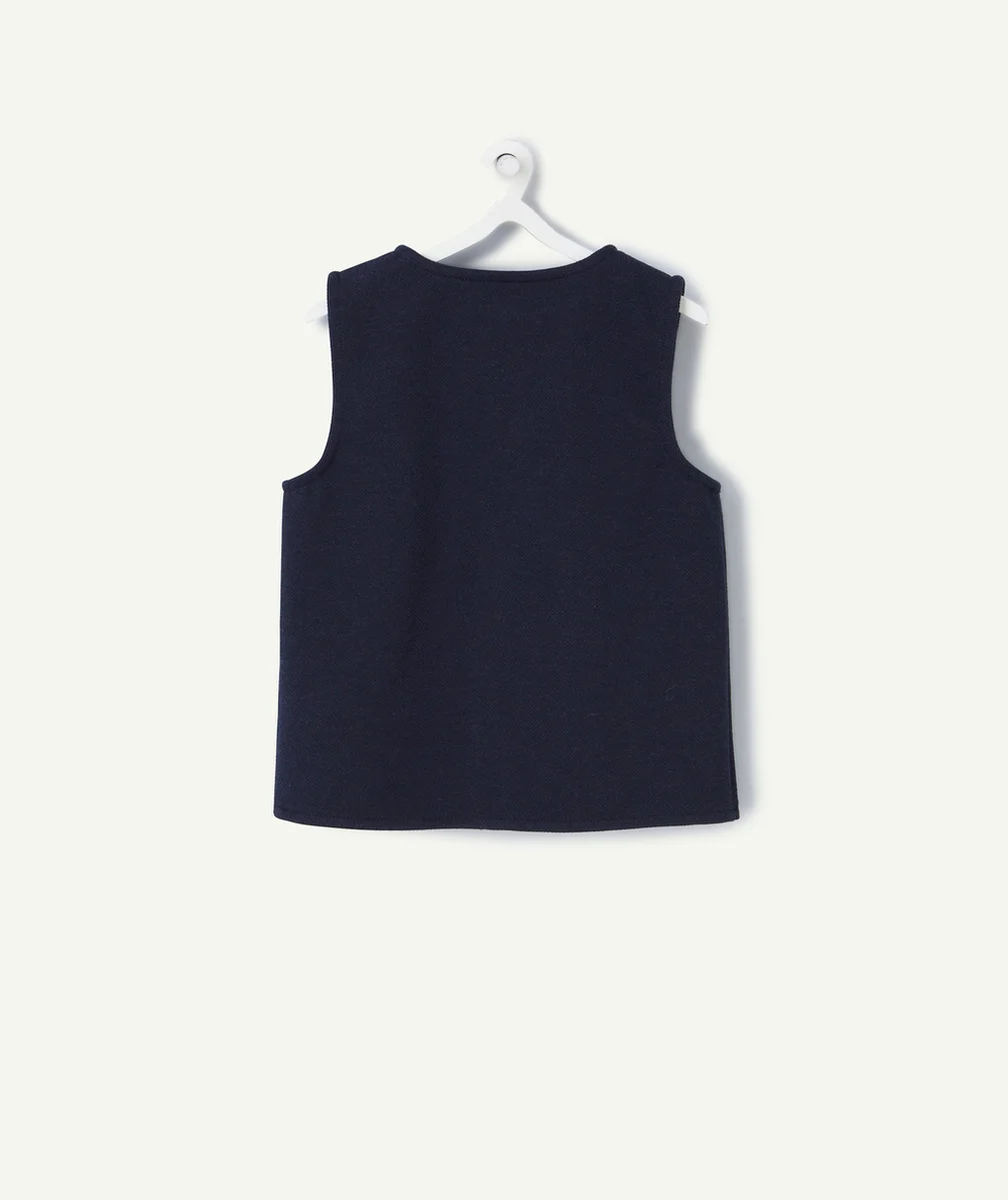 VESTE DE COSTUME SANS MANCHES BÉBÉ GARÇON BLEU MARINE BOUTONS EFFET BOIS