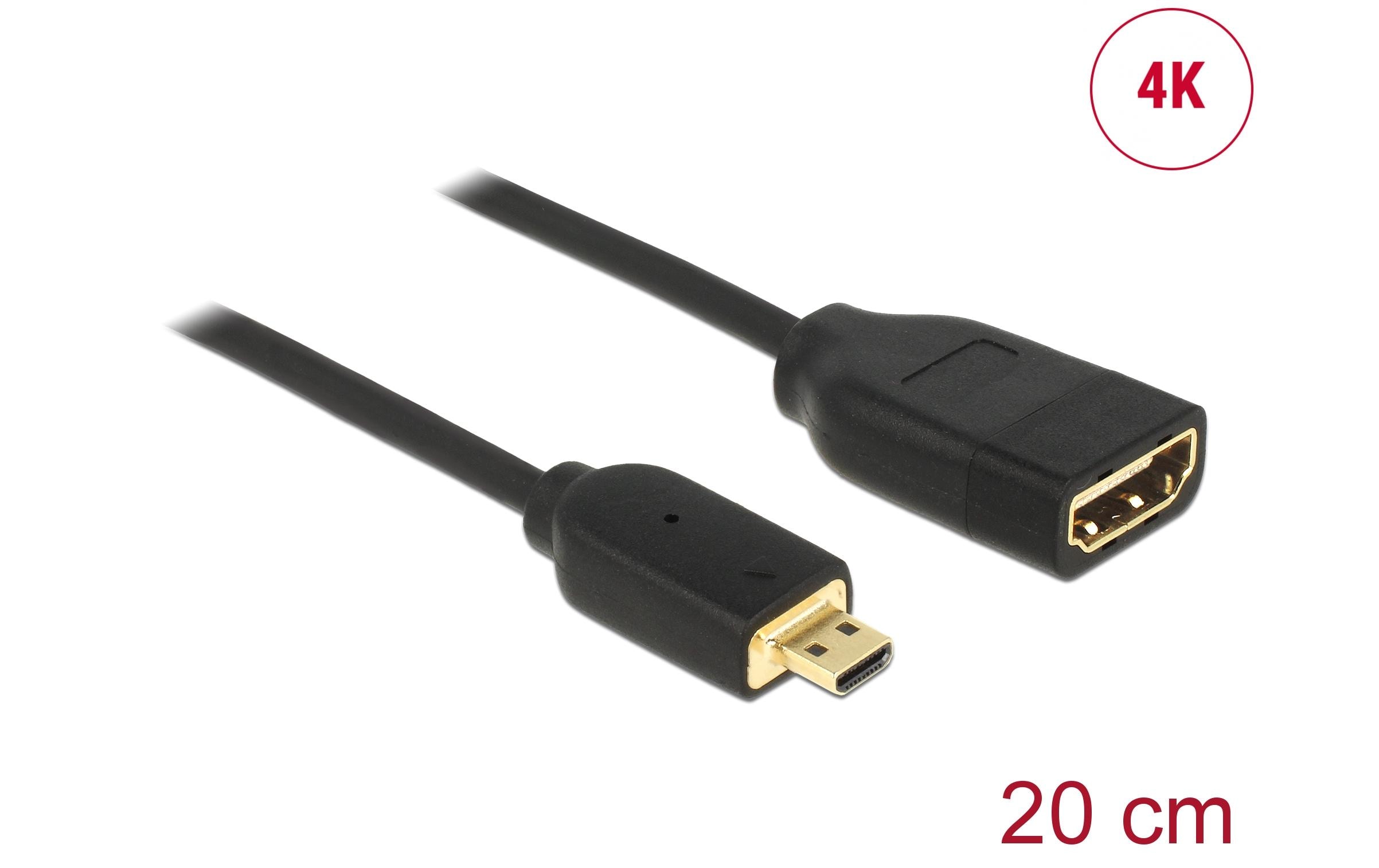 Kabel 4K 60Hz Micro-HDMI (HDMI-D) - HDMI, 0.2 mDelock Kabel High Speed HDMI mit Ethernet – HDMI Micro-D Stecker > HDMI-A Buchse 3D 4K 20 cm