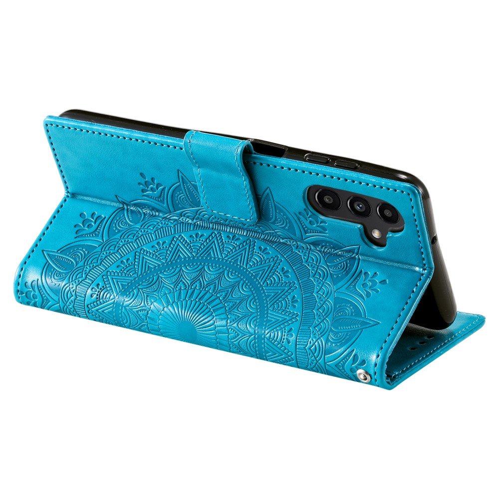 Samsung Galaxy S24 Leder Tasche Wallet - Mandala Flowers Imprint - Blau