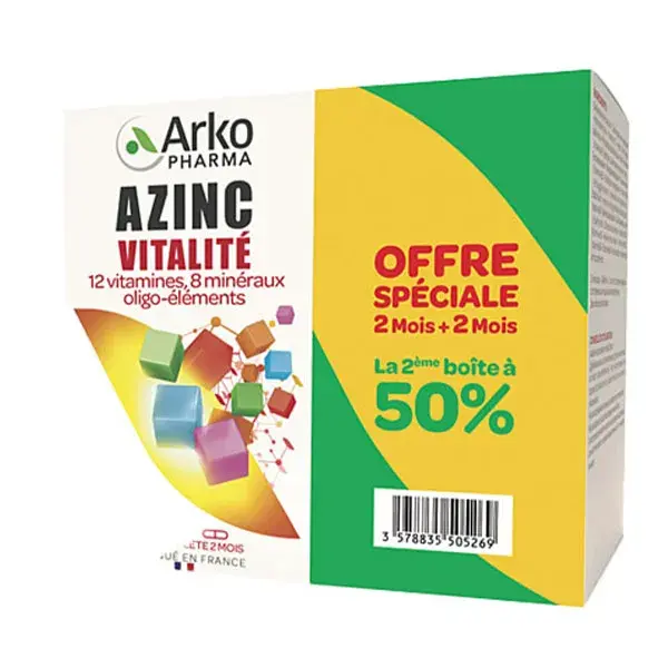 Arkopharma Azinc Vitaminas C e E para Vitalidade Adulta - Zinco - embalagem com 2 x 120 cápsulas