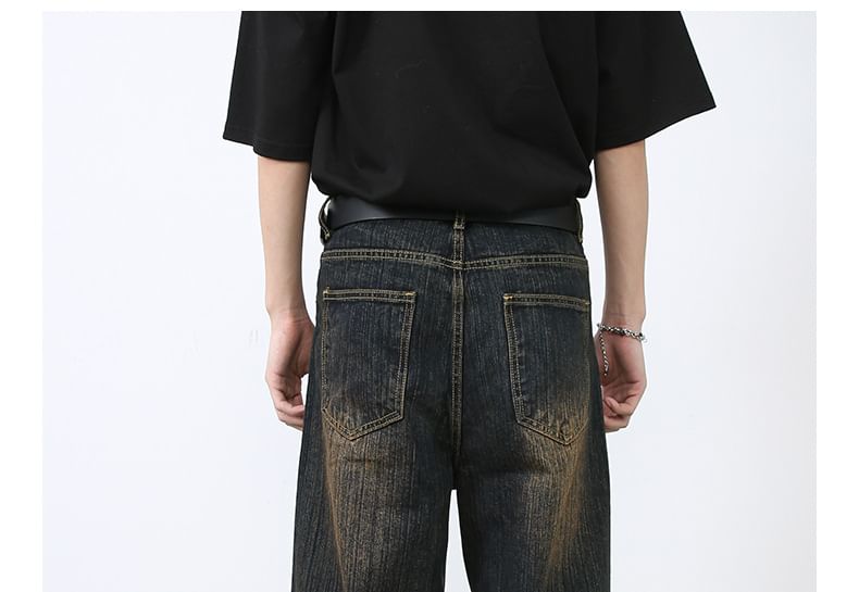 pinkdropper - Mid Rise Washed Wide Leg Jeans