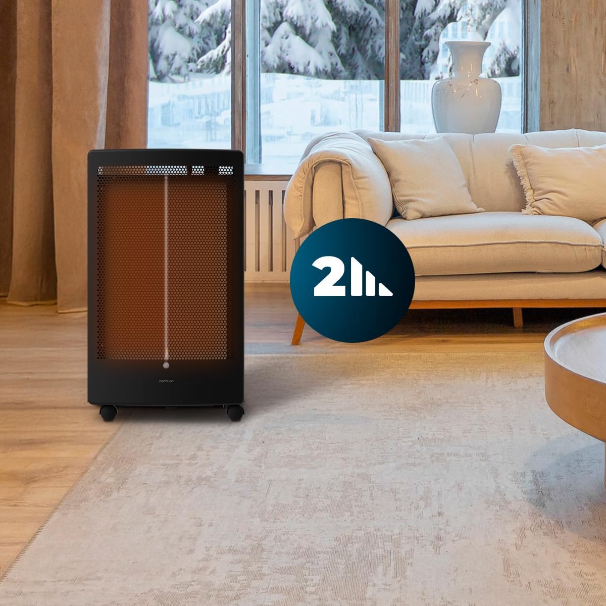 Cecotec ReadyWarm 5300 Catalytic Gasherd, 3000 W Leistung in 2 Stufen, gleichmäßige Hitze, Dreifach-Sicherheitssystem, kompatibel mit Gasflaschen mit 13 kg Kapazität, Griffe und 4 Rollen