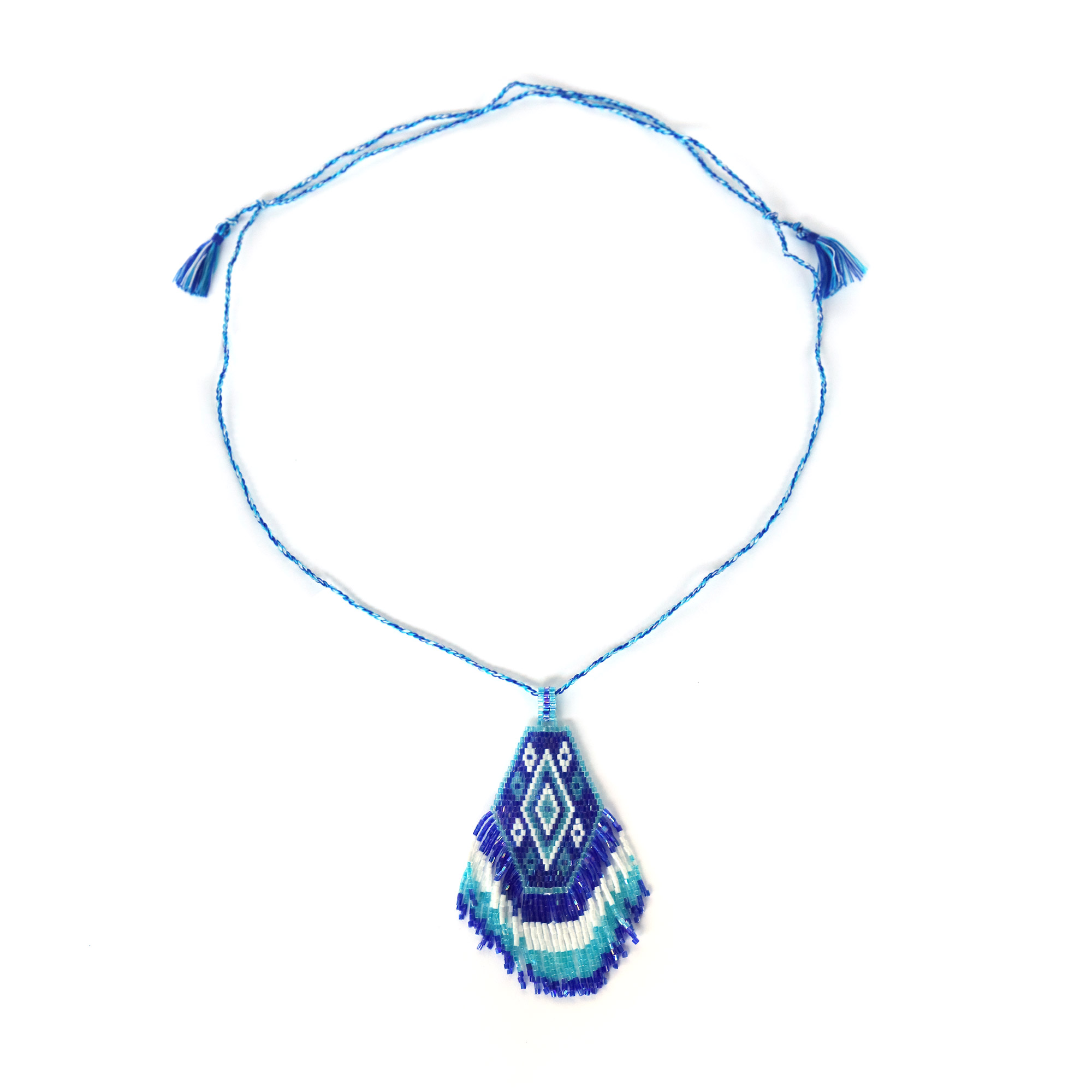 Halskette 'Raute' aus Glasperlen, blau, weiß, H 10,5 cm, B 6 cm günstig bestellen