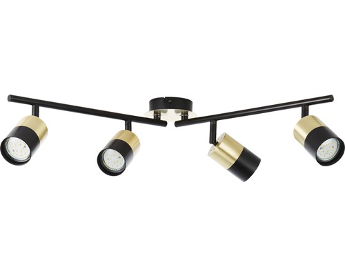 Plafondspot, 4-lichts, HxL 16,8x76,5 cm, geborsteld messing/zwart