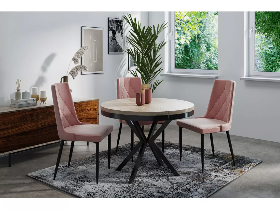 Table à Manger Extensible Ronde - Table Style Loft Avec Pieds En Métal - 100 à 180 Cm - Table Ronde Style Industriel Pour Le Salon - Compacte - Chêne Sonoma/noir -
