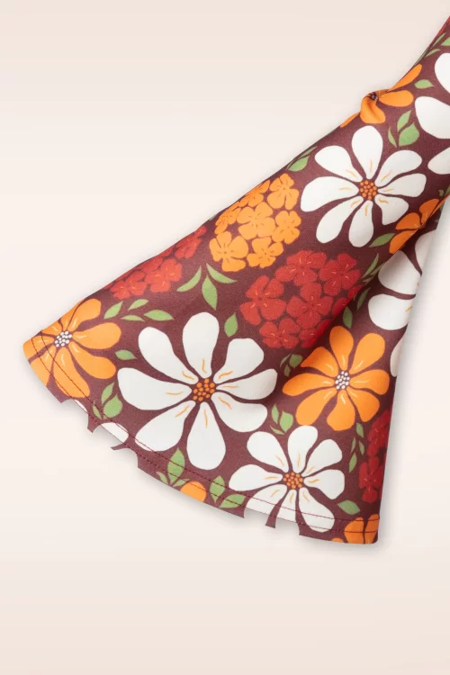 Vintage Chic for Topvintage Izzy flower jurk in bruin en oranje