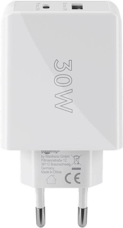 (30W/3A) USB A / USB C Ladegerät Netzteil Power Delivery / Quick Charge (61674) - Weiss