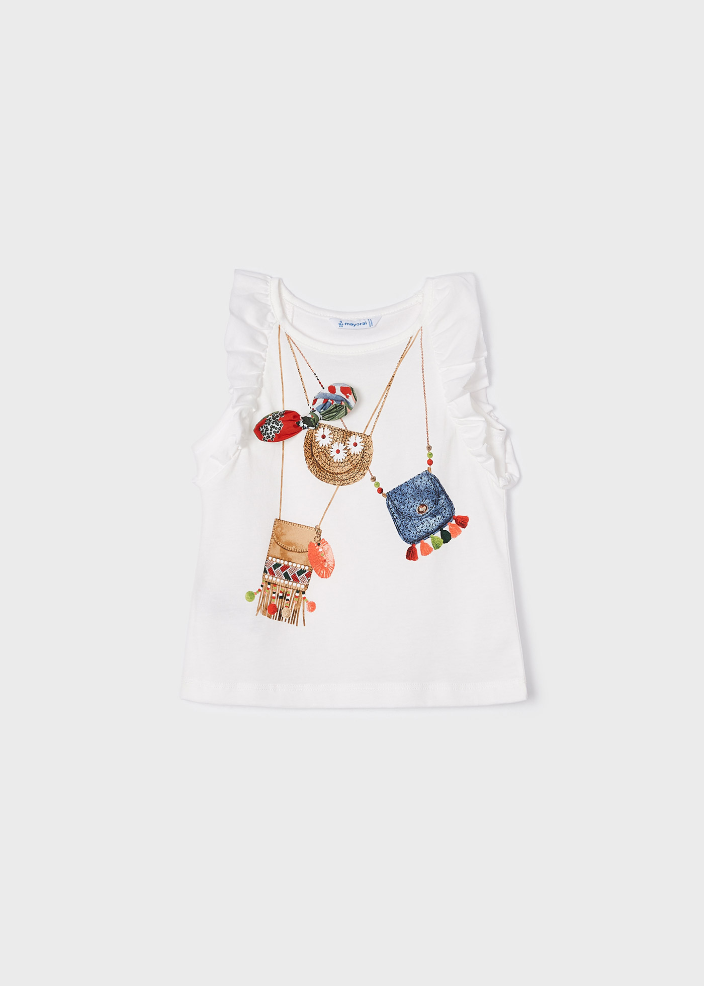Camiseta regata feminina com babados, feita de algodão sustentável.