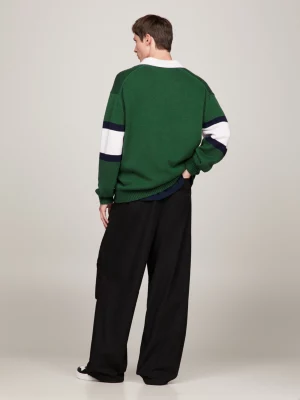 Camisa de rugby com gola alta e blocos de cores