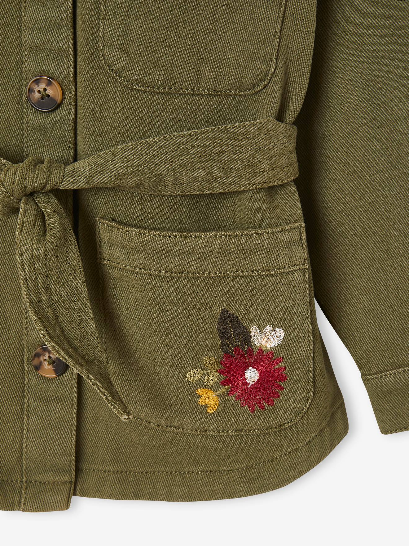 Jaqueta militar bordada com flores, jaqueta lisa verde-escura para menina com estampas.