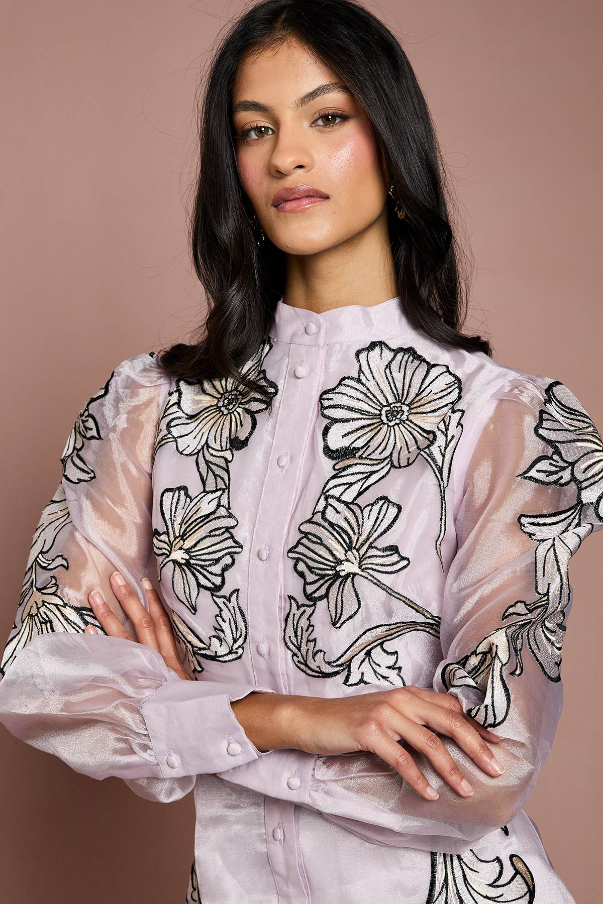 Coast Robe Midi Brodée À Manches Longues Petite Taille
