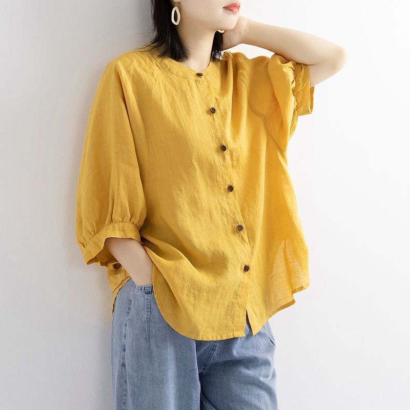 Angel Love - Blouse met ronde hals, 3/4-mouwen en knoopjes