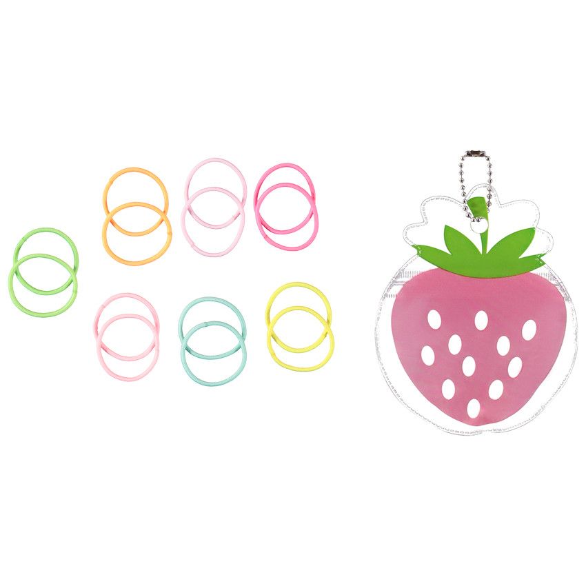 Lot de 15 élastiques dans pochette fraise pour fille - Multicolore