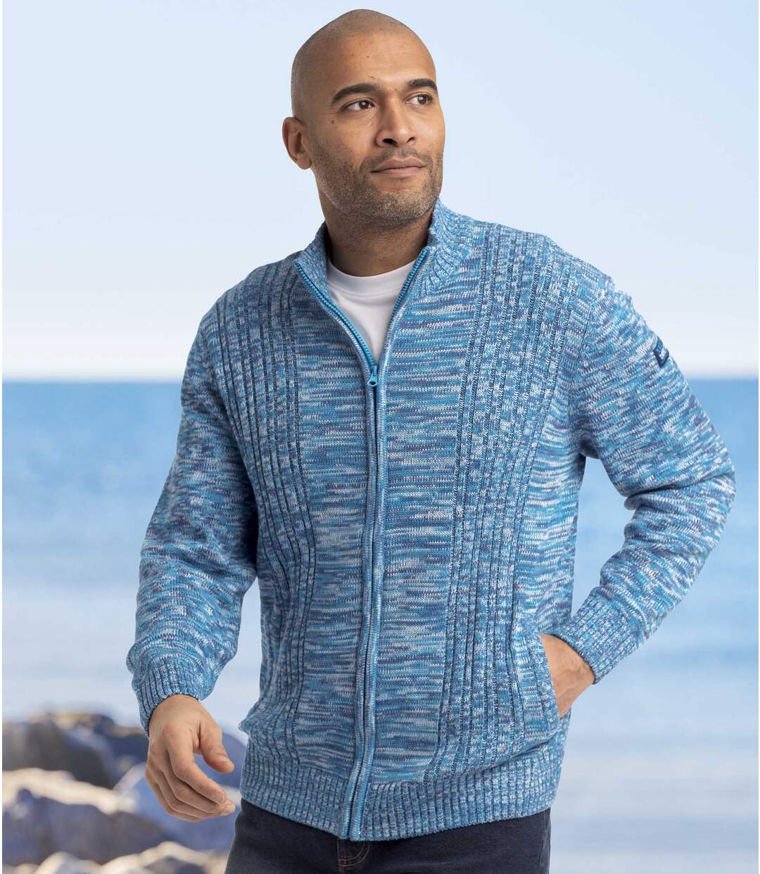 Gilet Tricot Zippé Grand Bleu