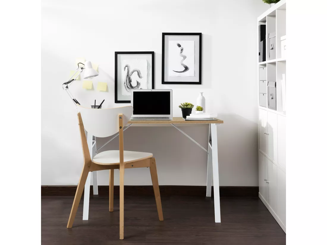 Table d'ordinateur Bureau de jeu Gaming Moderne en Acier Bois beige