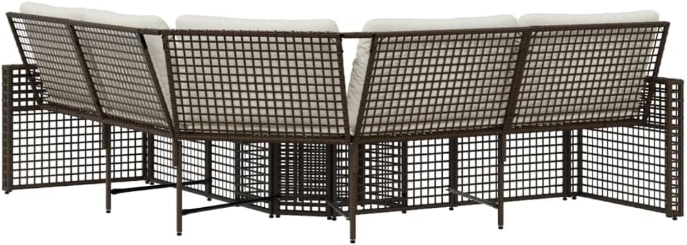 Gartensofa in L-Form mit Kissen und Fußbank Braun Poly Rattan Gartenmöbel Set, Outdoor Balkonset Terrassenmöbel, Gartenlounge Sitzgruppe für Terrasse, Balkon, Garten