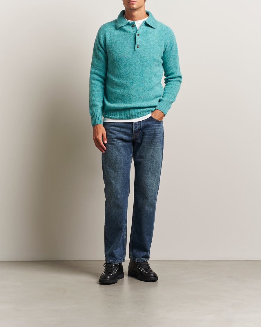Harley Of Scotland Brushed Supersoft Lambswool Polo Hummingbird