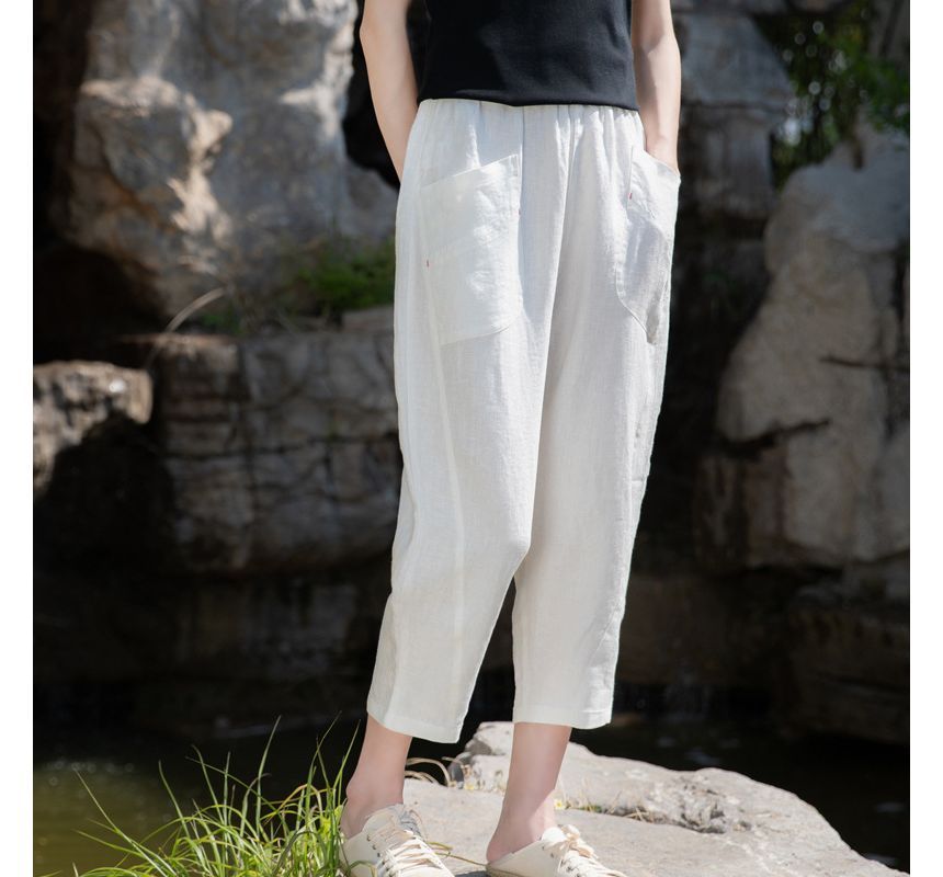 Lady Jean - Elastische taille, effen cropped, taps toelopende broek