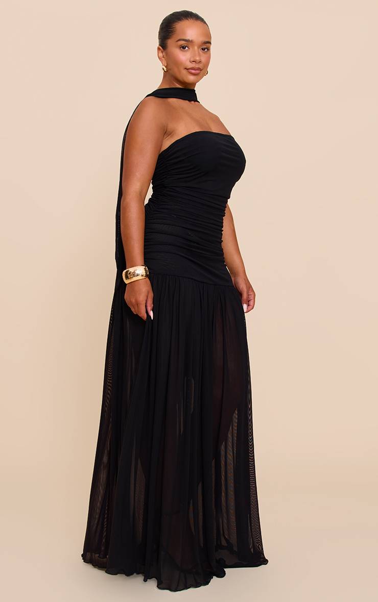 Noir Robe Maxi À Taille Basse Avec Détails Froncés Et Foulard Shape