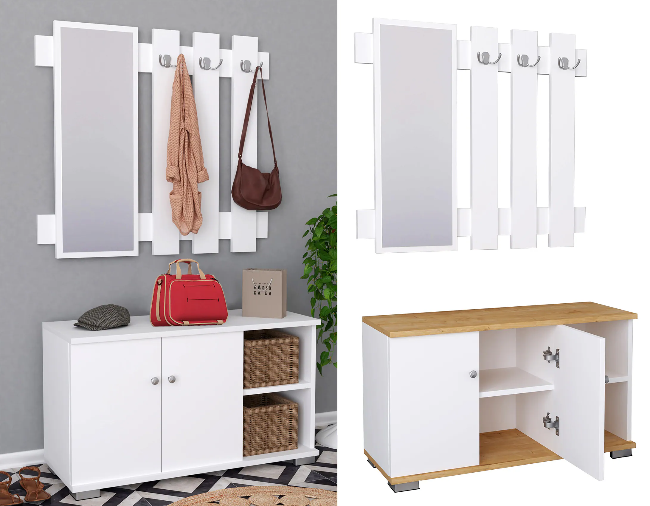 VCM 2-tlg. Holz Sitzbank Schuhschrank Schuhregal Garderobe Dielenmöbel Gados XL