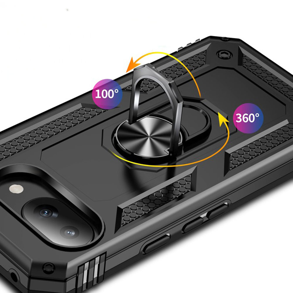 Google Pixel 9a Hybrid Outdoor Hardcase Hülle mit Cam-Slider   Magnetischer Kickstand - Schwarz